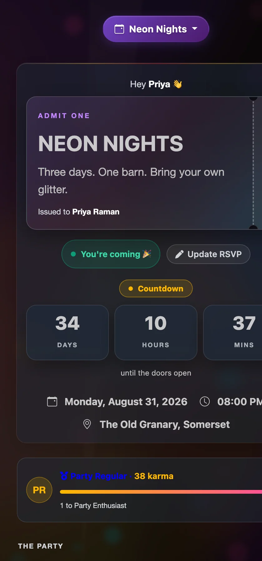 The guest dashboard on a phone