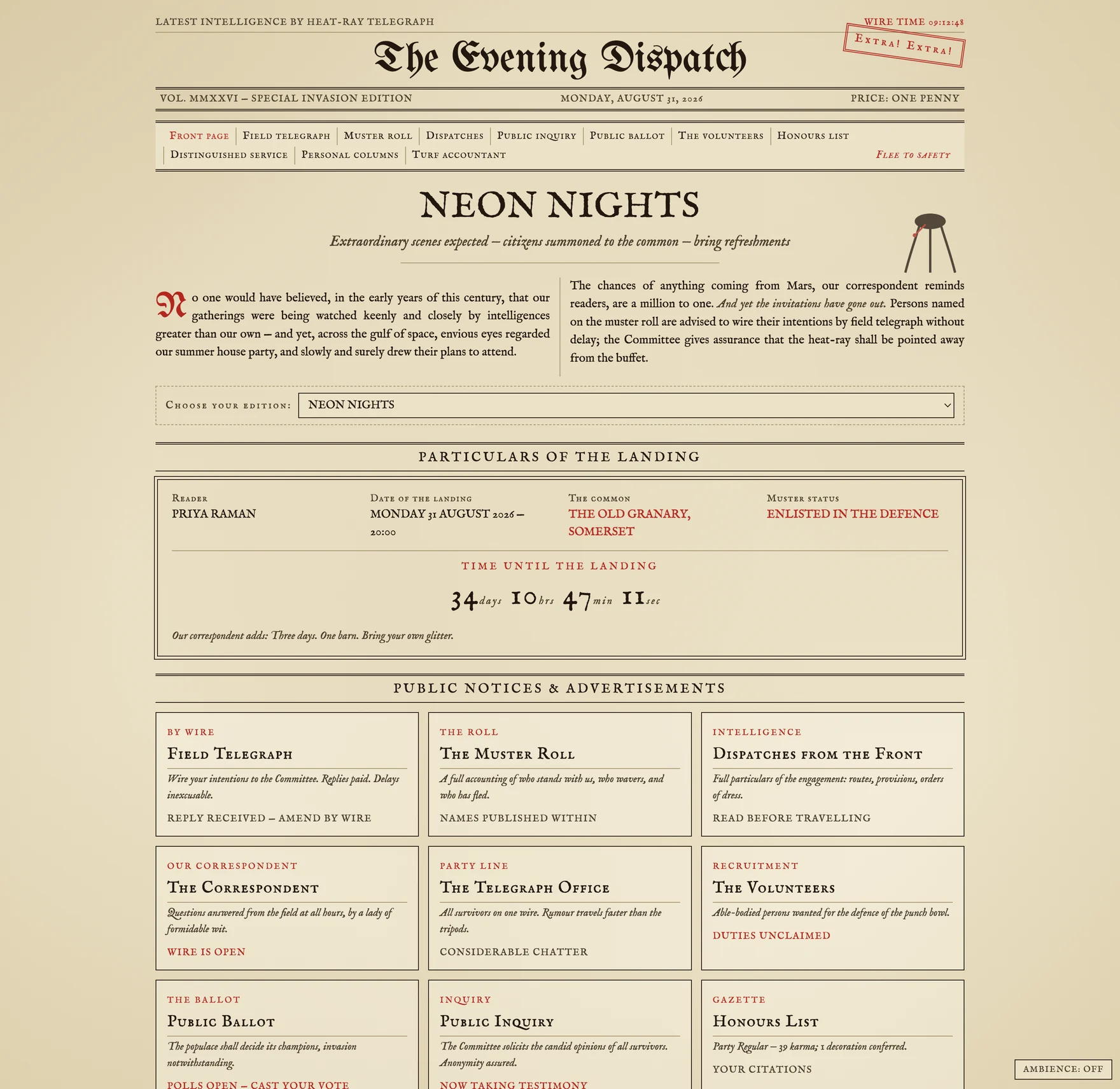 War of the Worlds Victorian broadsheet theme